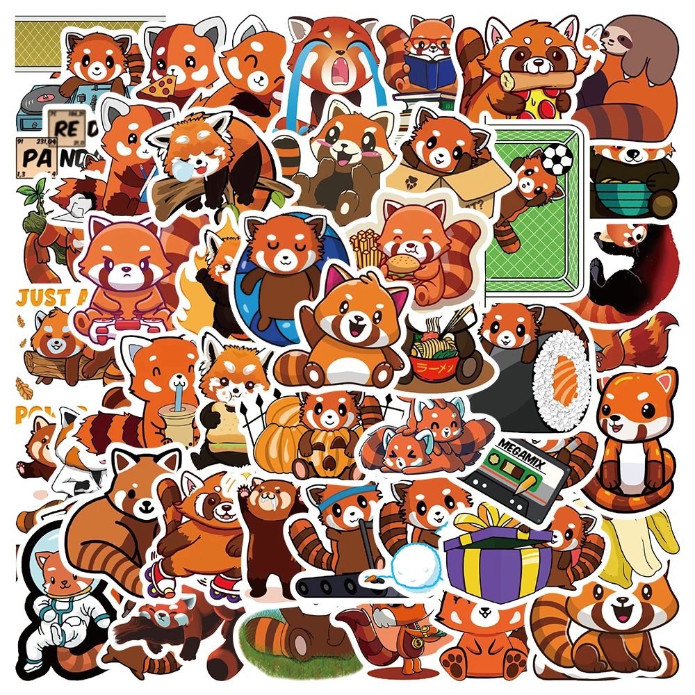50pcs Cute Anime Red Panda Stickers Waterproof Vinyl Kids Toy Decals For Water Bottles Skateboard Phone Luggage Cars Stickers