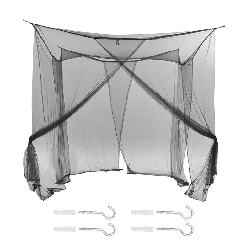 4-Corner Bed Netting Canopy Mosquito Net For Queen/King Sized Bed 190X210x240cm (Black)