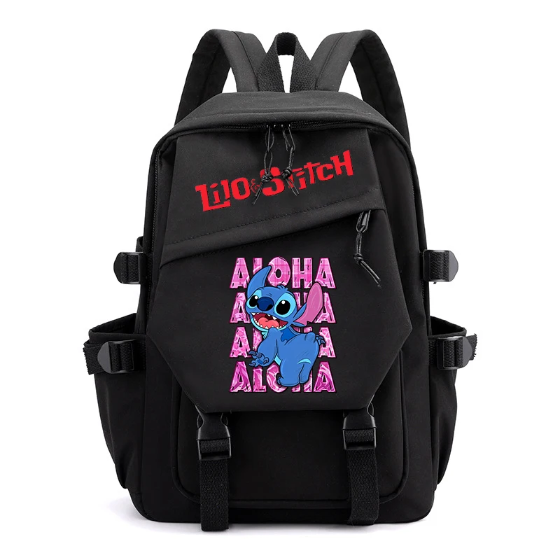 Cute stitch print student schoolbag kids backpack black casual bag for girls