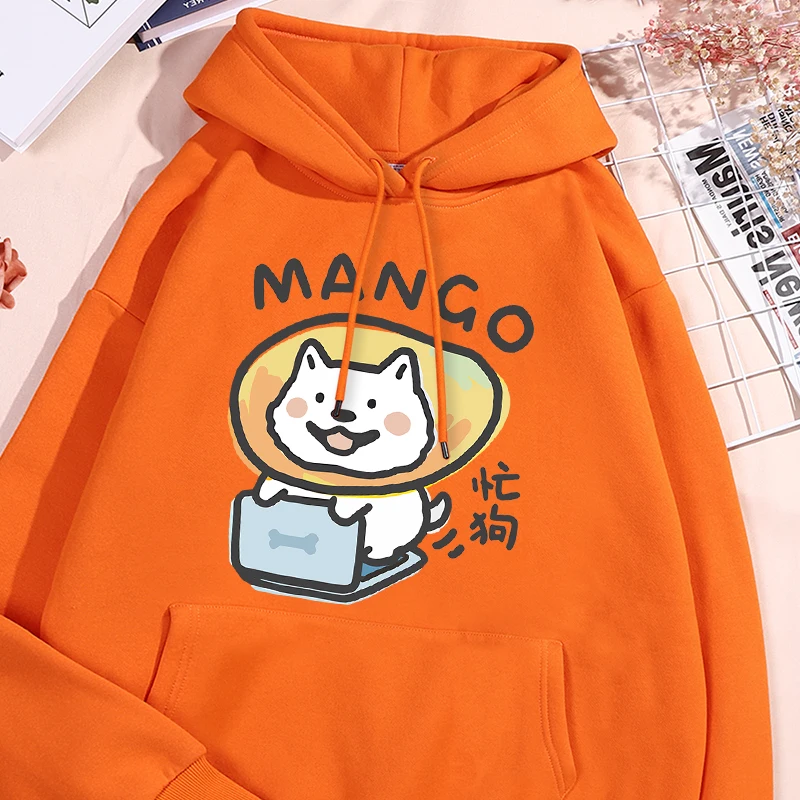 

Mango Dog Printing Sweatshirt Womens Autumn Comfortable Versatile Hooded Simple Warm Fleece Hoodie Street Oversize Pullovers