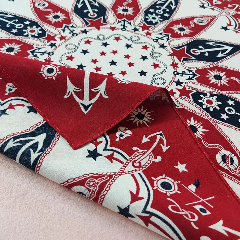 New Sailboat Anchor Printed Square Scarf High Quality Hip Hop Cotton Men Bandana Headband Nautical Multifunctional Neck Scarves