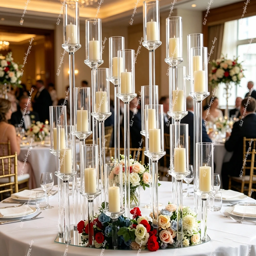 4pcsH 96cm 8Arms Clear Acrylic Candelabra, Candle Holder Table Centerpiece for Wedding Candlelight Dinner Housewarming Party