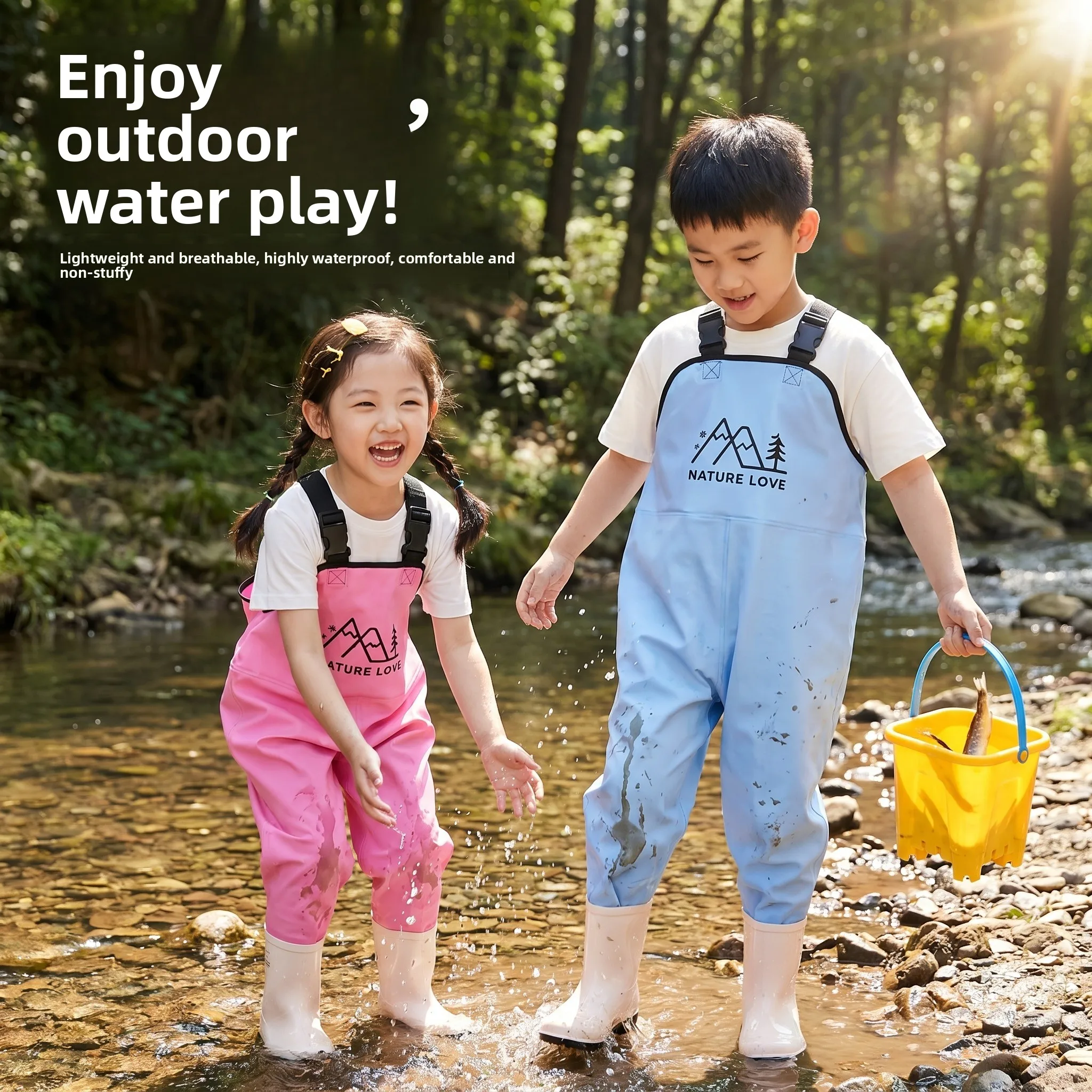 子供用屋外水遊びスーツオールインワンスーツ防水オーバーオールベビー幼稚園釣りパンツ海産物採取ビーチ衣装