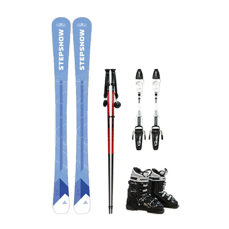 

Winter Wood Ski Package for Adults & Women Lightweight Flexible Alpine Skis with Bindings Ski Boots Poles Blue