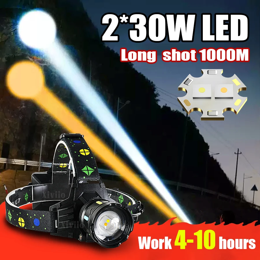 

6000K/3000K Ultra Bright Headlamp 7800mAH Rechargeable Head Lamp 5 Modes Waterproof Suitable Work, Snowy Outdoor Lighting