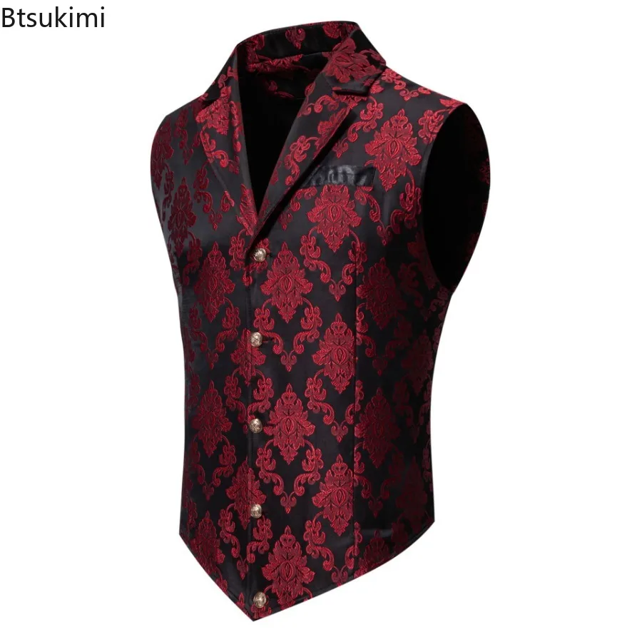 

2025 High End Jacquard Fabric Men's Sleeveless Suit Vest Fashion Slim Wedding Party Stage Performance Dress Vests Male Waistcoat