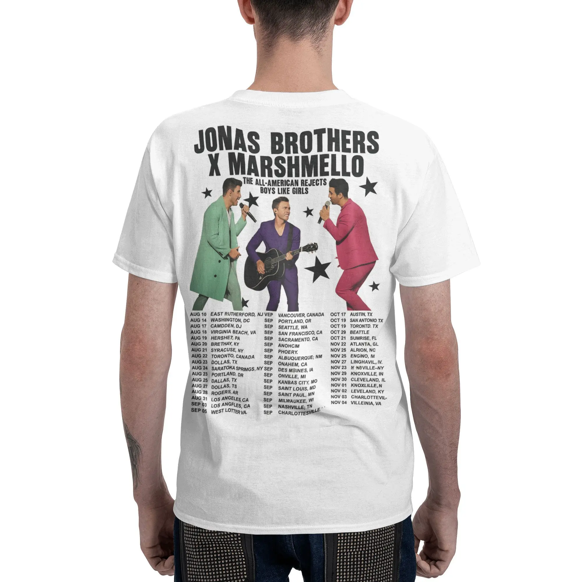 جوناس بروس 20th الذكرى جولة تي شيرت الرجال القطن الخالص خمر تي شيرت س الرقبة تيز ملابس قصيرة الأكمام وصول جديد