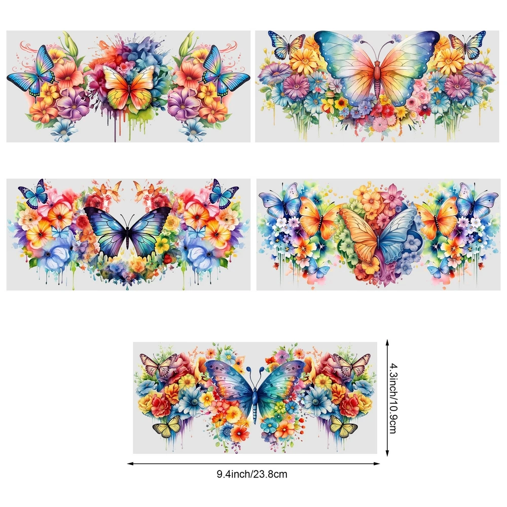 5sheets Butterfly Pattern UV DTF Cup Stickers, Waterproof Sticker Pack For Decorating Mugs, Cups, Bottles, School Supplies, Etc