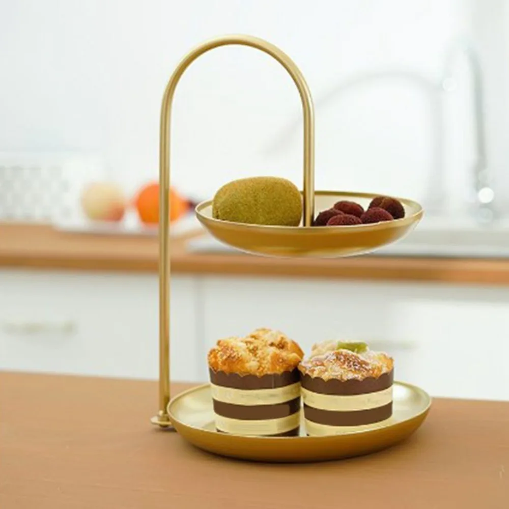 Sturdy Iron Serving Tray Stable Support Dual Tier Layer Structure Storage Tray Smooth Multiple Color Display Tray