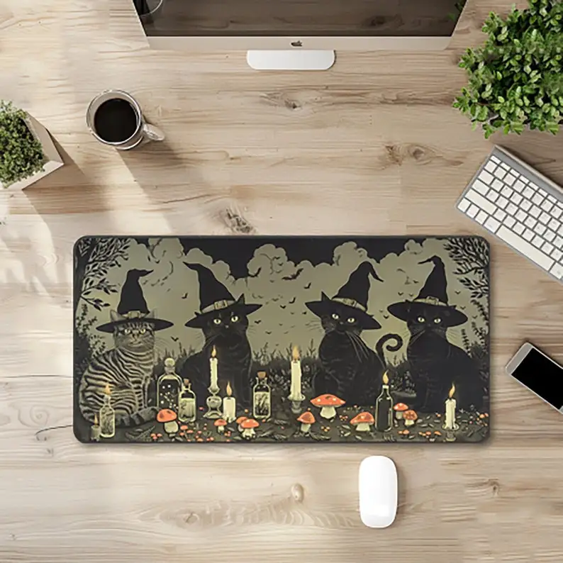 

60x35cm Magic Cat Design Table Mat Magic Party MTG TCG Trading Card Mat Anti slip Lock Edges Washable