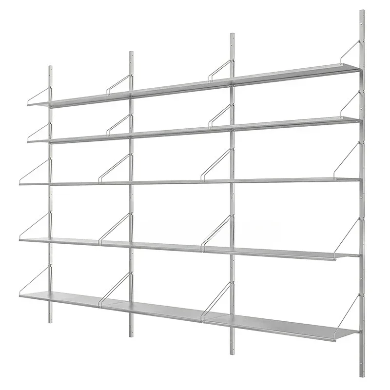 Minimalist wall hanging stainless steel system shelf bookshelf background wall multi-layer display shelf design display shelf