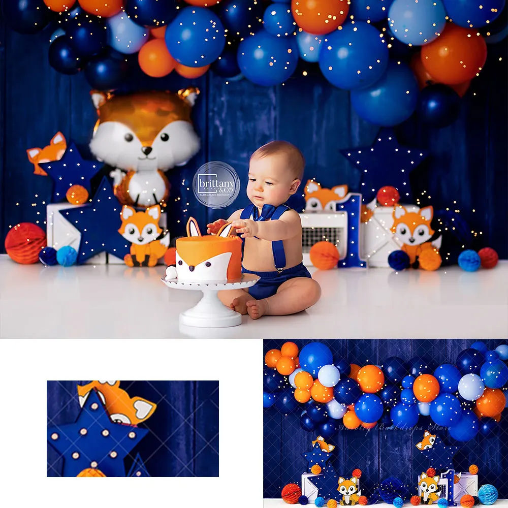 

Foxing Around Backdrop Kids Baby Cake Smash Photography Props Balloons Animals Child Adult Photoshoot Studio Backgrounds