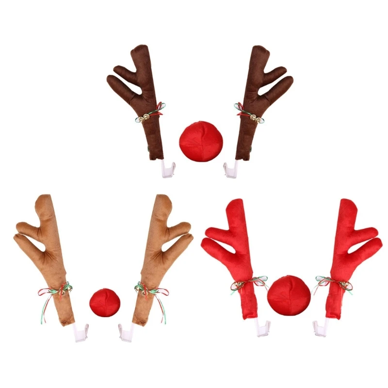 Reindeer Antlers Car Decoration Christmas Auto Antler And Nose Decors Set