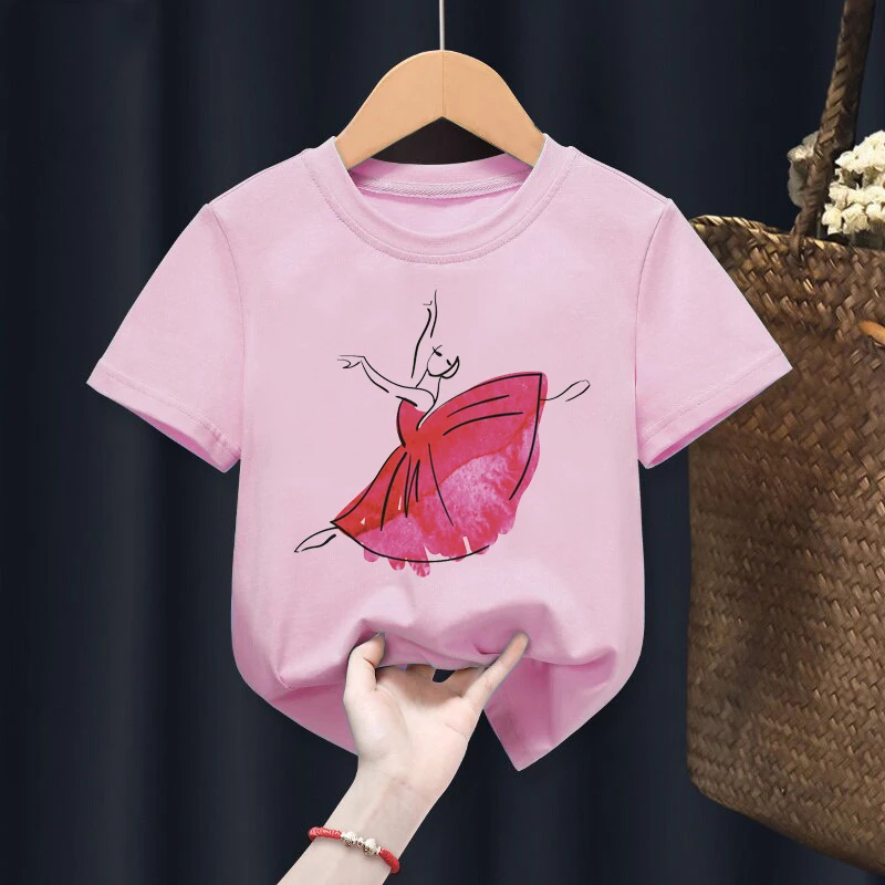 Dança menina impressão t camisa ballet dança impressão crianças meninas rosa camiseta para crianças meninos roupas de uma peça orgulho tshirt topos t