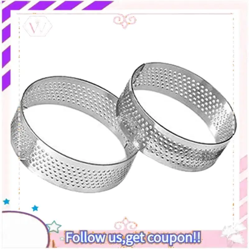 

Y74A-20Pcs Circular Tart Ring Dessert Stainless Steel Perforation Fruit Pie Quiche Cake Mousse Mold Kitchen Baking Mould