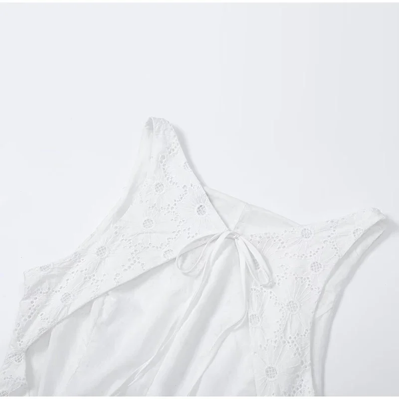 Spitzenkleid mit Rückenausschnitt und Taillenbund, langes, sexy Damenkleid mit O-Ausschnitt, ärmellos, Schnürung, figurbetont, charmantes Alltagskleid, Vestido – Detail 5