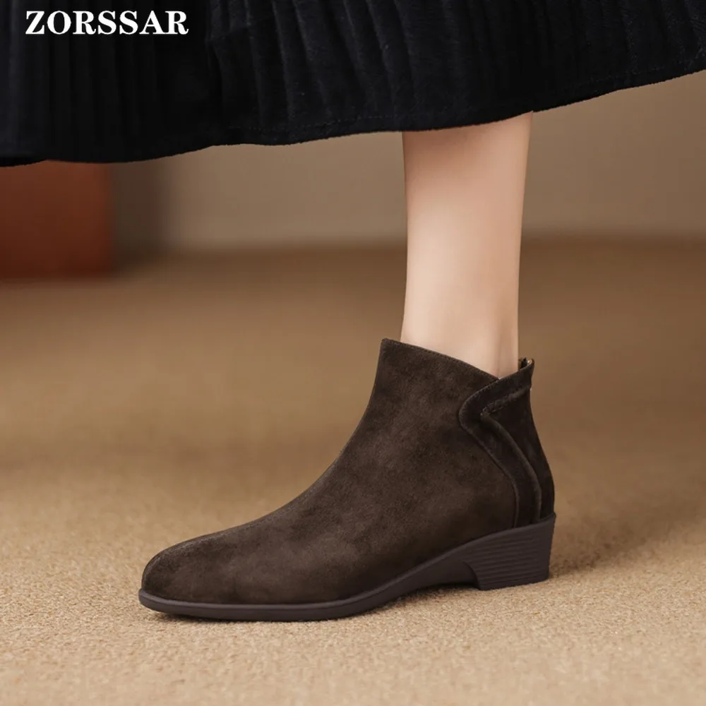 Bottines Chelsea classiques en daim à bout pointu et talon compensé pour femme et enfant, bottines de Cowboy simples et confortables, hiver 2025
