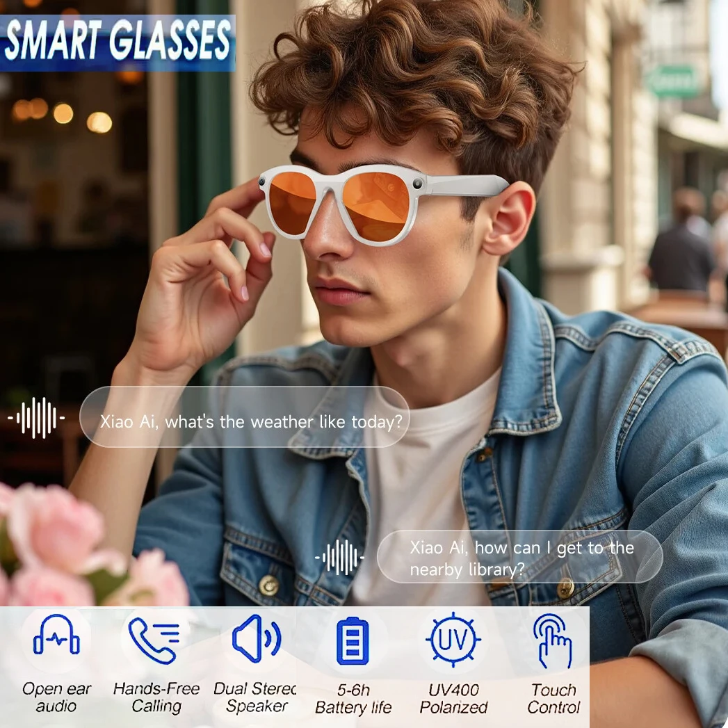

2025 AI Interaction Smart Glasses New With Camera Photo Video Record Translation Music Smart Sunglasses Bluetooth Call Headphone
