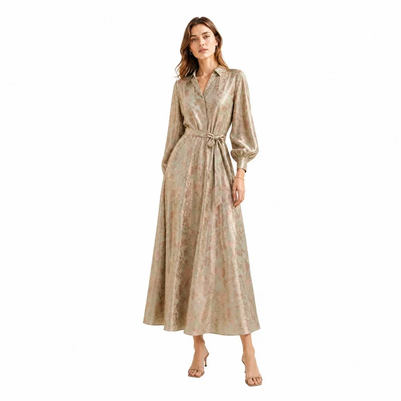Silky, glossy, light green, small floral pattern, non-transparent, dark patterned jacquard fabric for shirts, skirts, and Hanfu