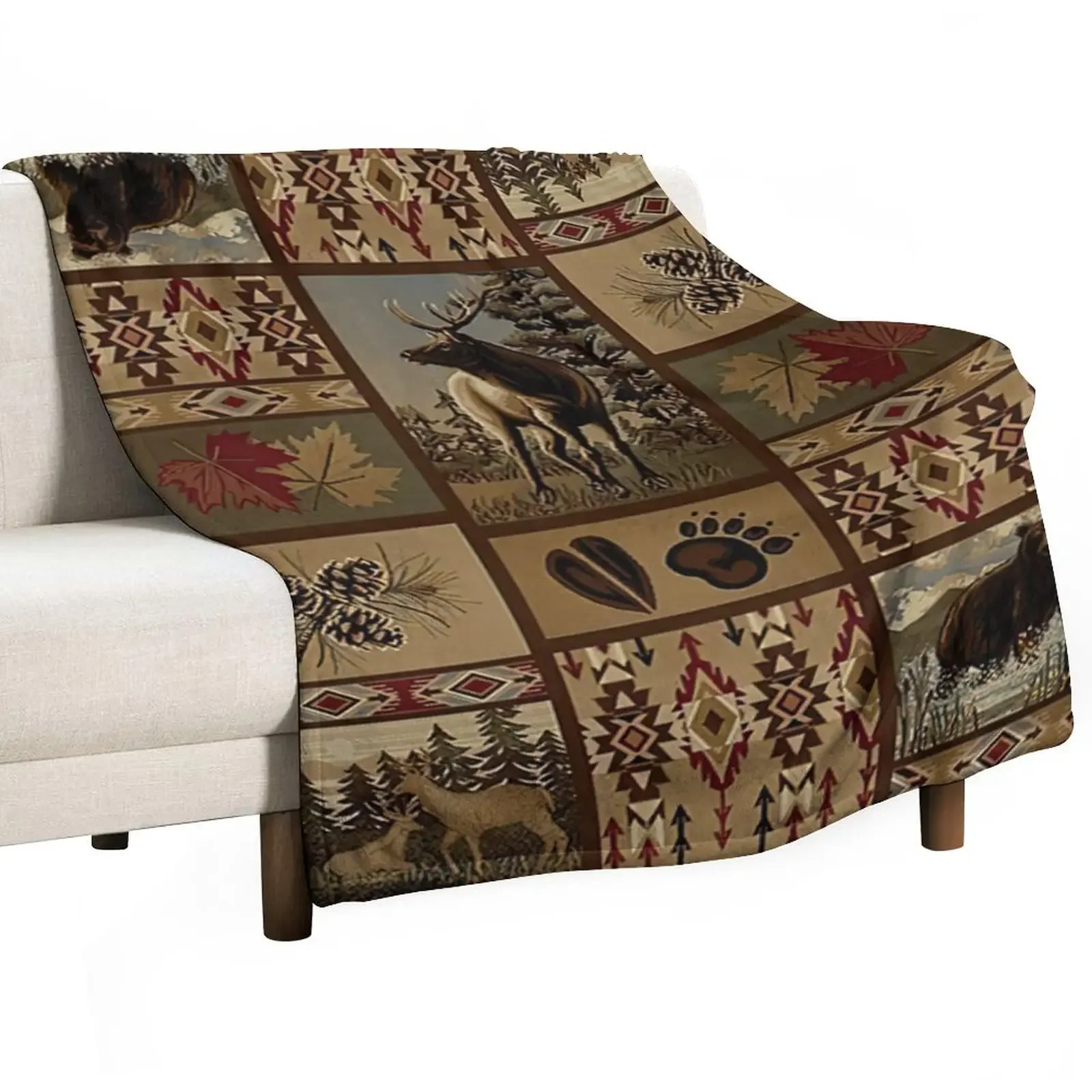 Rustic Indian Native Style Throw Blanket, Mexican Blanket, Primeval Forest Deer Animal Blankets Decor for Living Room Couch Bed