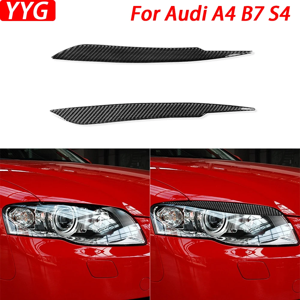 For Audi A4 B7 S4 2006-2007 Carbon Fiber Front Headlight Eyelid Eyebrow Cover Trim Car Styling Decoration Accessories Sticker