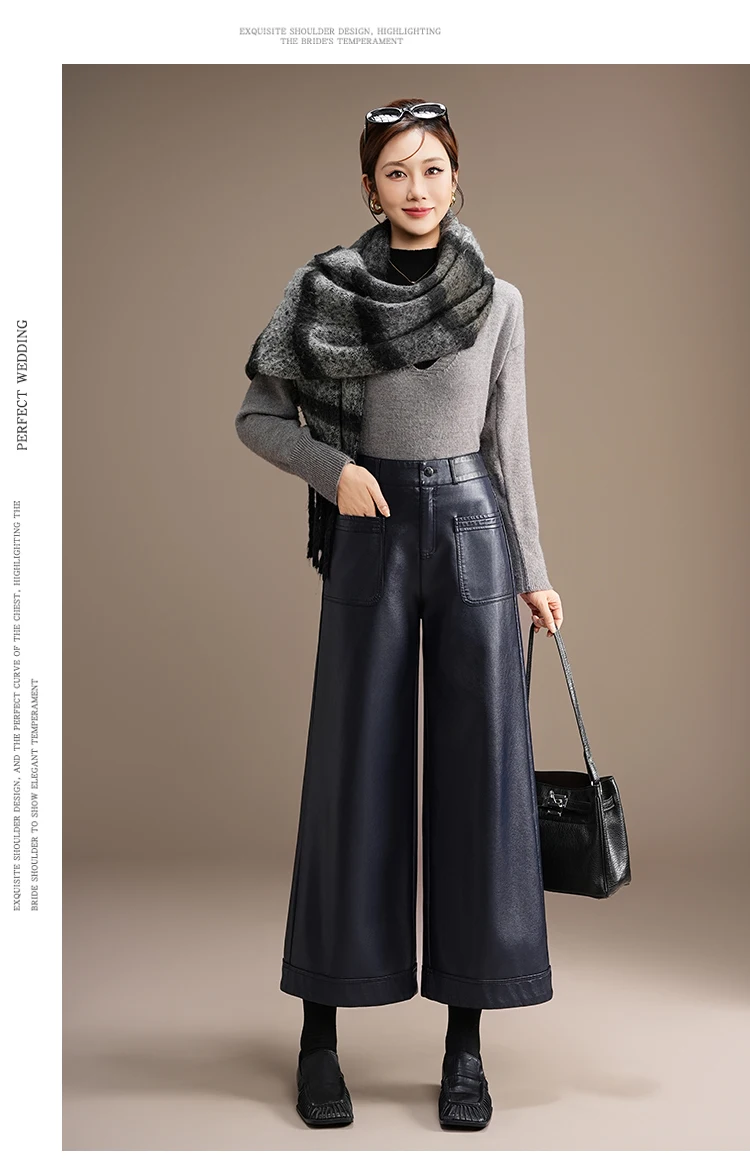 ZUZK High Quality PU Leather Capri Pants New Women 2026 Autumn Winter Chic Short PU Leather Pants Elegant LeatherTrousers
