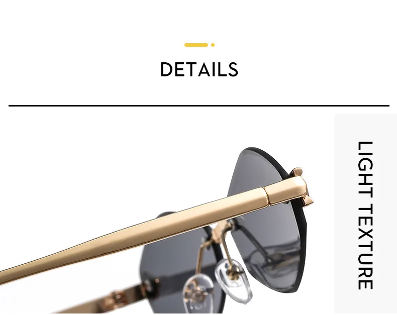 Rahmenlose Rhombus personalisierte Damen-Sonnenbrille, elegante und vielseitige klassische Sonnenbrille, luxuriöse und hochwertige Sonnenbrille UV400. – Detail 9