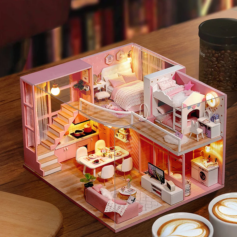 

Cabin Model Mini Apartment Miniature DIY Manual Assemble Toy House Toys for Girls Dolls