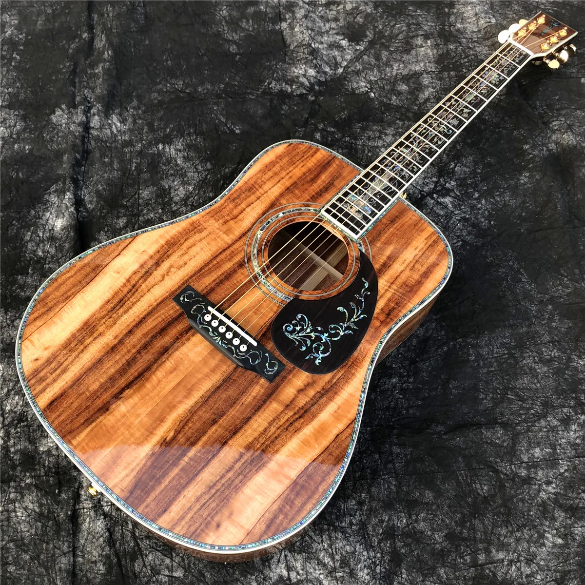 

Solid Wood All Koa Acoustic Guitar 41 Inches D Type Real Abalone Flowers Ebony Fingerboard Guitar