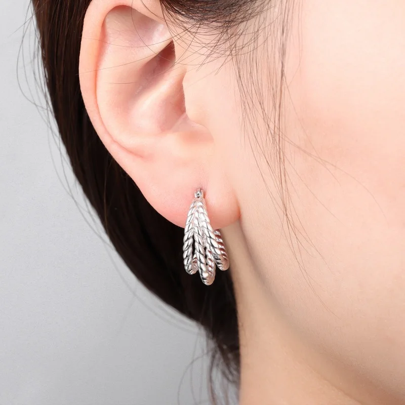 

MISEFF 925 Sterling Silver Three Rounds Tortuosity Simple Hoop Earrings For Wedding Engagement Birthday Jewelry Gifts 2025