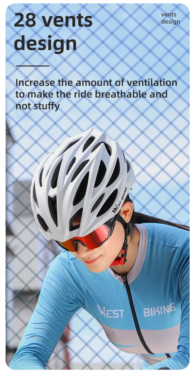 WEST BIKING Fahrradhelm Ultraleicht Integral Geformt 28 Belüftungsöffnungen Farbverlauf Verstellbare Größe M L Rennrad MTB Fahrradhelm Unisex – Detail 22