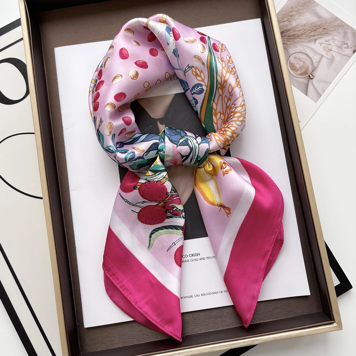 Neue Literarische Modische Bandana Imitation Seide 70*70 cm Temperament Platz Schals Frauen Frühling/Sommer Weiche Satin Schal – Detail 4