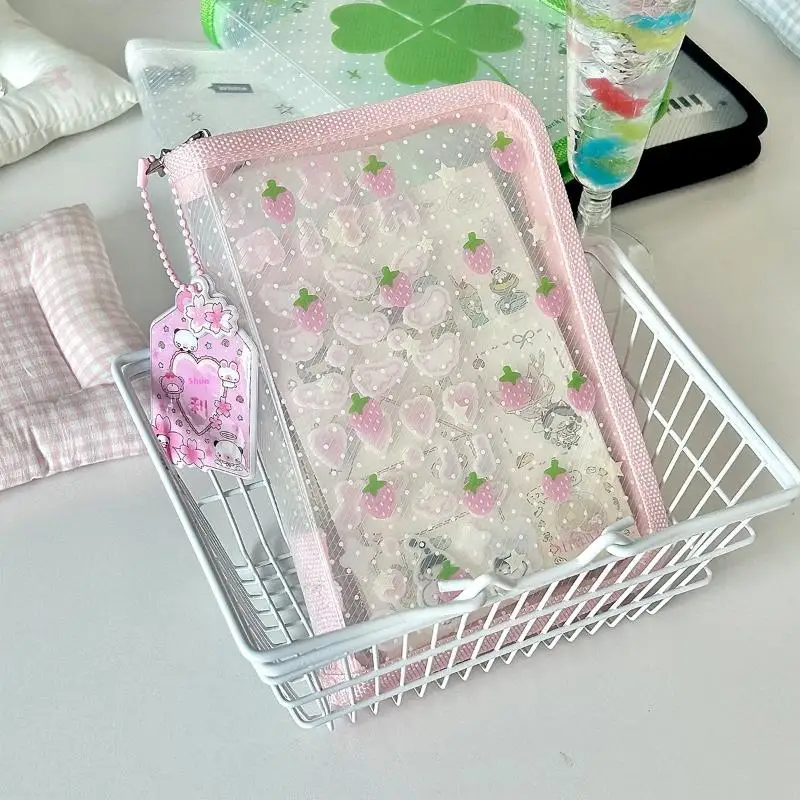 Carpeta de almacenamiento de papelería con alas de fresa y trébol bonito, bolsa de sarga A6 con cremallera, bolsa para documentos, carpeta de archivos con cremallera, suministros escolares y de oficina