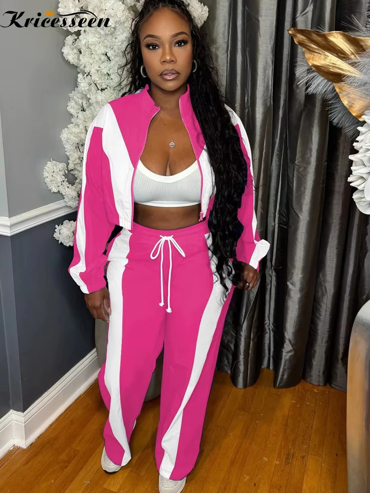 

Kricesseen Sporty Contrast Jacket Legging Set Women Tracksuits Fitness Pefect Active Wear Night Club Overalls 2 Piece Outfits