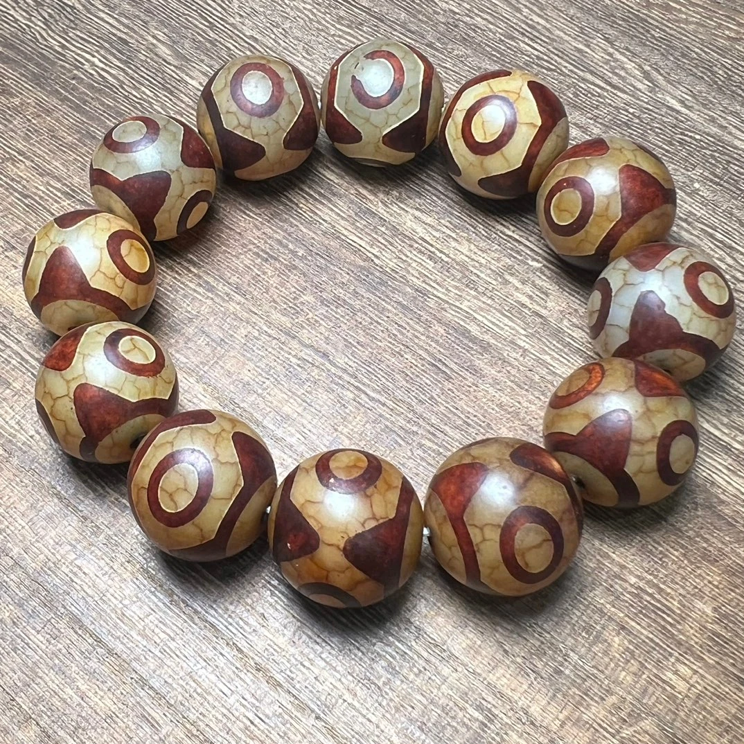 20mm Weathered Cracked Agate Three Eye Dzi Beads Bracelet Men Women Fine Jewelry Tibetan Buddhism Dzi Bead Fengshui Bracelets