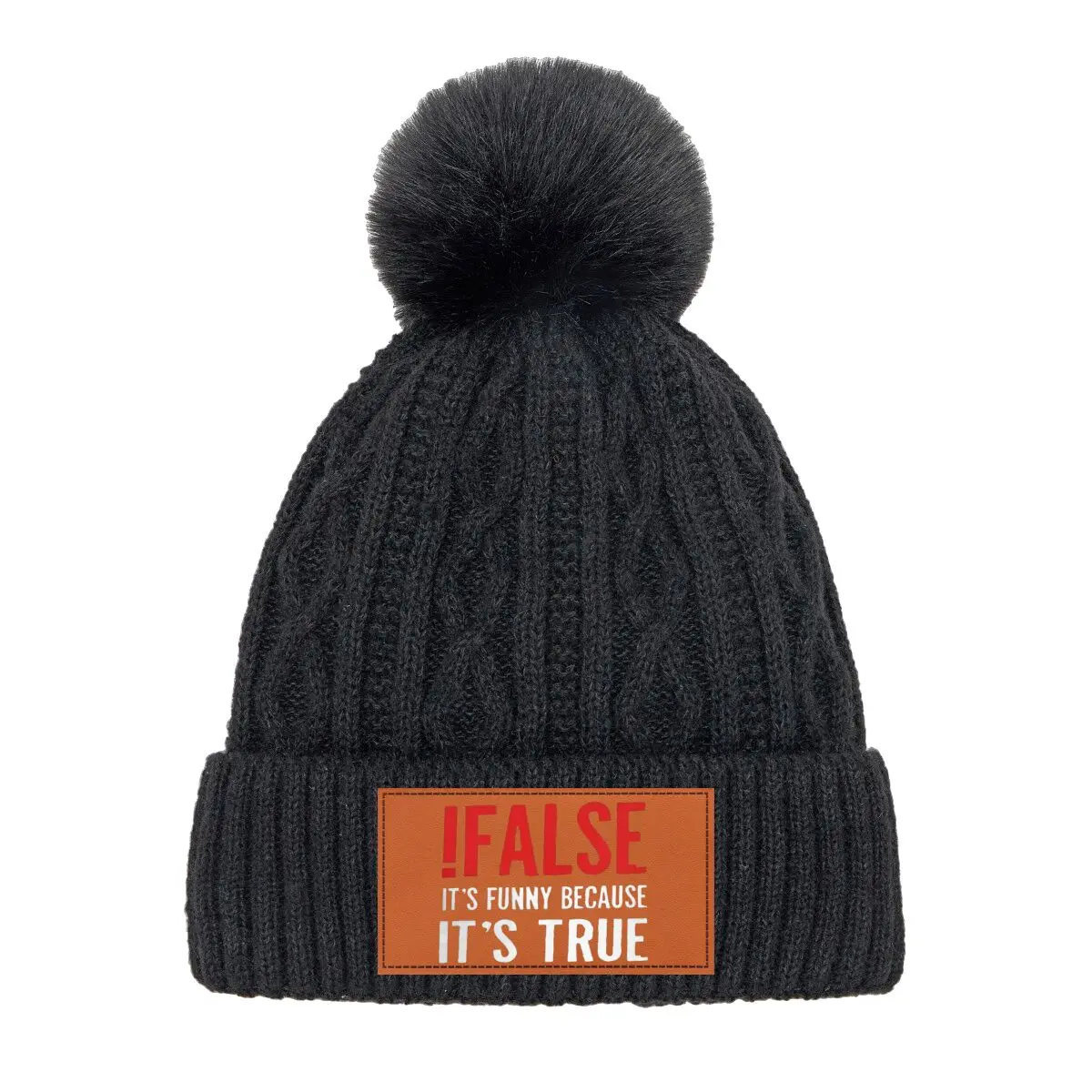!False Es divertido porque es verdadero texto moda pompones gorros sombrero para mujer Otoño Invierno gorra cálida gruesa
