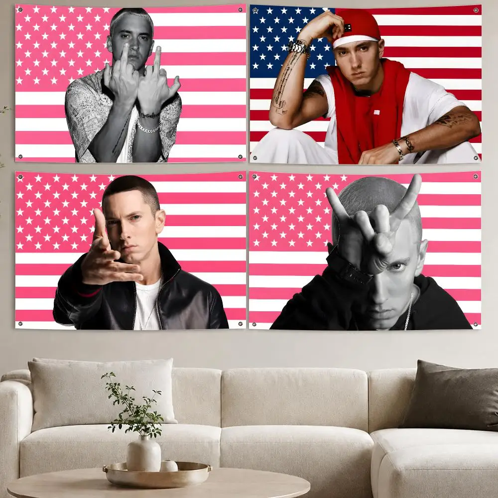 Rapper E-Eminem America USA Flags Aesthetic Wall Tapestry Printed Wall Hanging Living Room Party Outdoor Decor