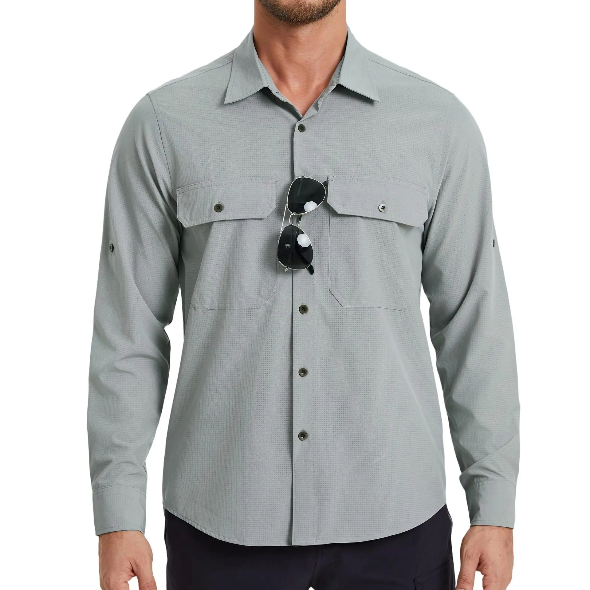 Men Cargo Shirts Outdoor Quick Dry Breathable Shirts Hiking Camping Fishing Long Sleeve Casual Business Work Shirts for Men