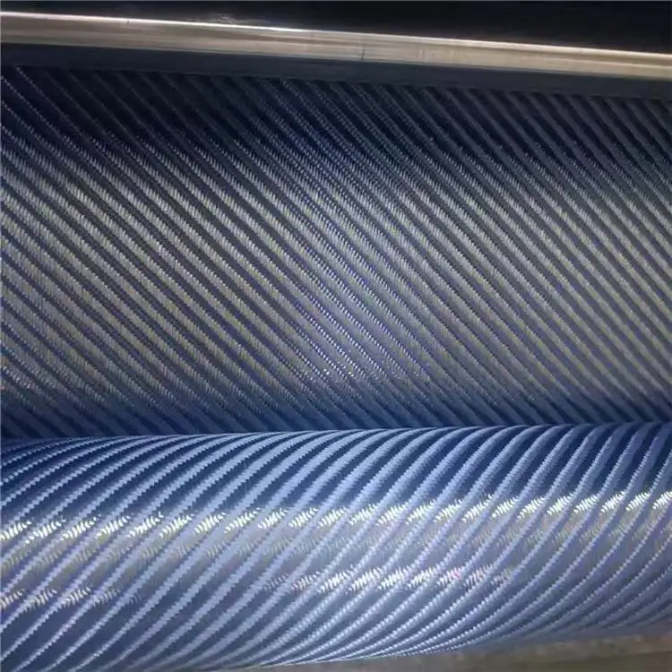 

Blue Kevlar fiber and 3K carbon fiber blended fabric 280gsm 20 inches/50cm wide 8 * 8 large diagonal aramid rolled up packaging