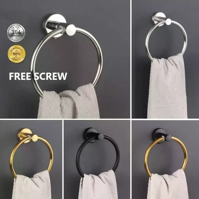 Towel Holder Stainless Steel 304 Bathroom Towel Rack Ring Hanger No Rust No Fall Quick Dry