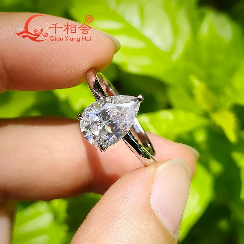 2ct Pear Shape Moissanite Diamond Ring 7*10mm Simple Band 925 Sterling Silver D Color VVS Wedding Engagement Jewelry Gift