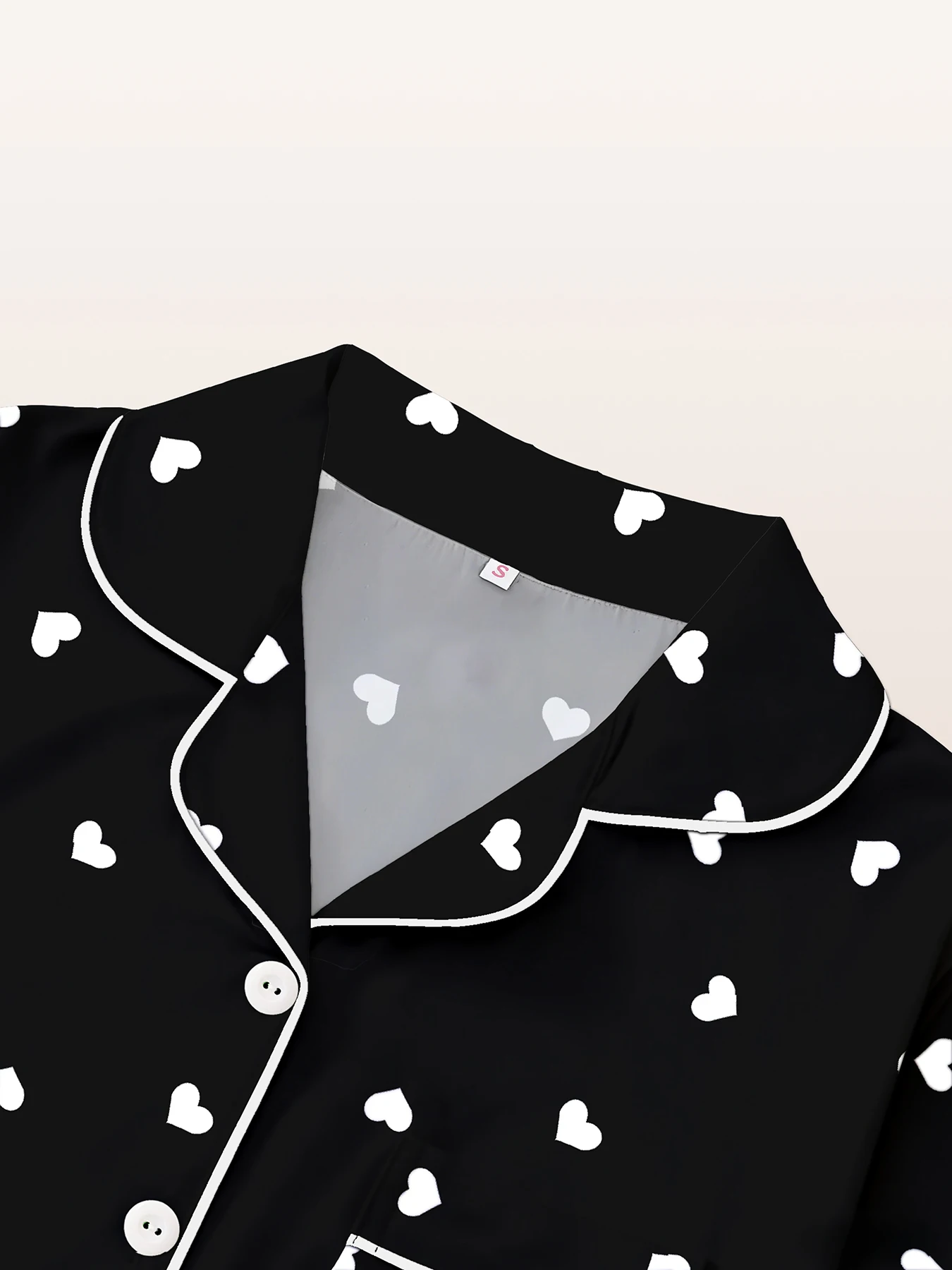 Women Pajamas Notch Lapel Short Sleeve Shorts Pants 3 Piece Set Spring Summer Fall Aesthetic Heart Homewear view 3