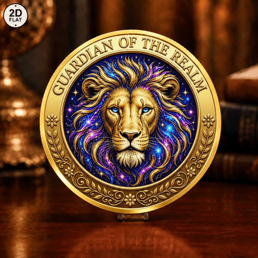 1pc Guardian of The Realm Lion Metal Collectible Coin 2D Print Guardian of The Cosmos Wolf Challenge Coin Fantasy Wildlife Gifts
