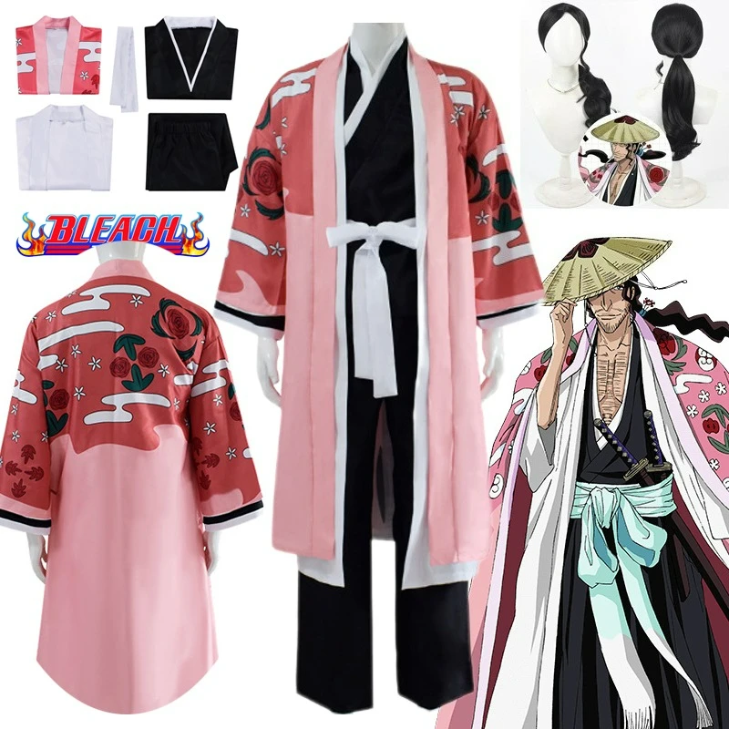 

Kyoraku Shunsui Cosplay Costume Anime Bleach Captain 8 Kimono Cloak Set Wig Men Party Thousand-Year Blood War Uniform Cos Outfit