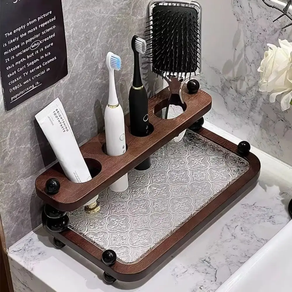 Save Space Functional Toothbrush Storage Rack Vintage Circular Arc Wooden Storage Shelf Petite Storage Toothbrush Cup Holder