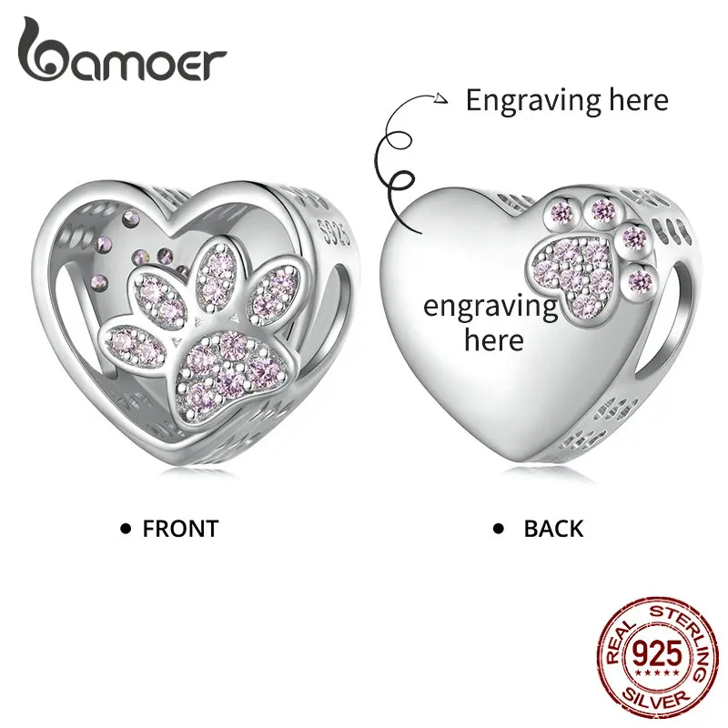 Silver 925 Sterling Silver Engraved Lettering Charm Bead Personalized Name Pet Zircon Heart Dangle Fit Original Bracelet Jewelry