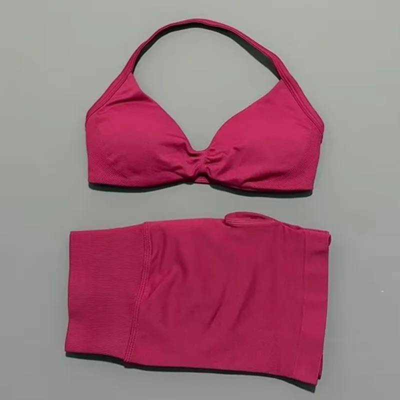 HISTELLO Gym Set 2-delige dames yoga bh met bandjes Top Workout Scrunch Shorts Sportpak Fitnesskleding Naadloze yogaset