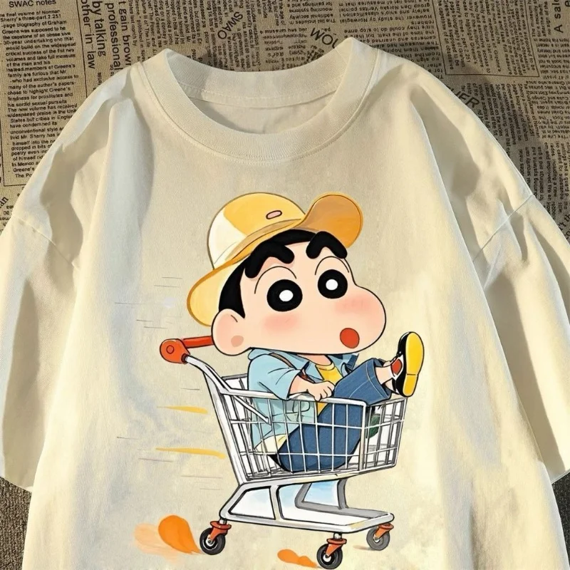 

Crayon Shin Chan Сидящая тележка для покупок с 3D принтом и круглым вырезом с короткими рукавами, дышащая, быстросохнущая, свободная, удобная футболка