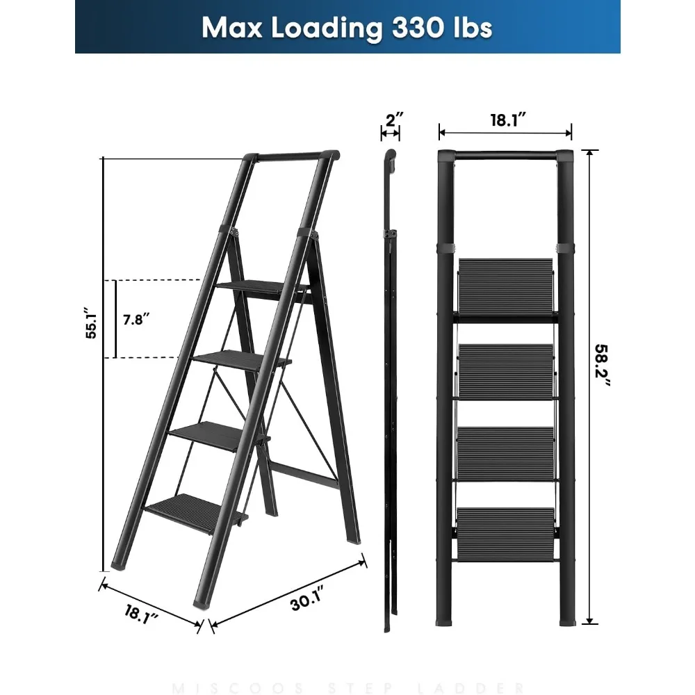 مقعد محمول قابل للطي - خفيف الوزن، مضاد للانزلاق، معالج واسع، سعة تحميل 330 رطل، استخدام متعدد الاستخدامات #2