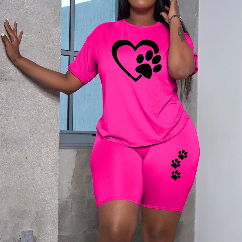 

2026 Urban Fashion Ladies Home Outdoor Casual Oufits Summer Hot Sale Women's Cute Heart Print Tracksuit O-Neck T-shirts Shorts